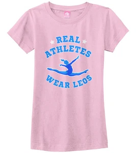 Real Athletes Wear Leos Girls Fitted T-Shirt Gymnast Sports Leotard - Picture 1 of 10