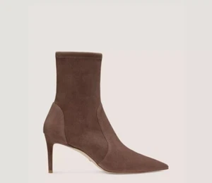 $650 Stuart Weitzman Stuart 75 Calcetín Botín Gamuza Punta Punta Tacón Taupe Talla 6 * - Imagen 1 de 6