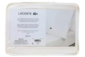 Lacoste 100% Cotton Percale Solid Sheet Set White Twin XL - Picture 1 of 5