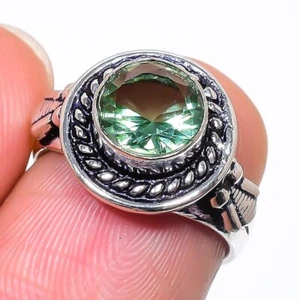 Green Amethyst Gemstone Handmade 925 Sterling Silver Jewelry Ring Size 5.75 (US) - Picture 1 of 1