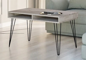 Coffee Table Storage Living Room Industrial Metal Hairpin Leg Grey Oak Effect MR - Picture 1 of 12