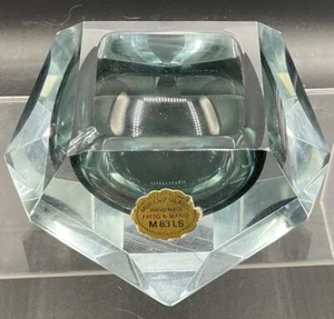 Flavio Poli Smoked Grey and Clear Faceted Sommerso Murano Glass Ashtray - Picture 1 of 10