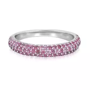 Pave Set Round Cut Pink Sapphire Band Ring 18K White Gold 0.60Cttw Size 6.5 - Picture 1 of 5