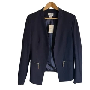 Carmen Marc Valvo Navy Blue Blazer Modern Tailored Design Size 8 preppy New Tags - Picture 1 of 5