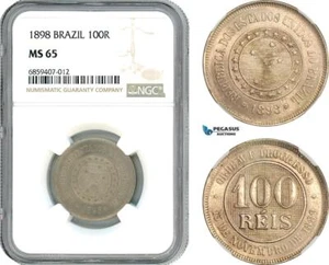 AI415, Brazil, 100 Reis 1898, NGC MS65 - Picture 1 of 1