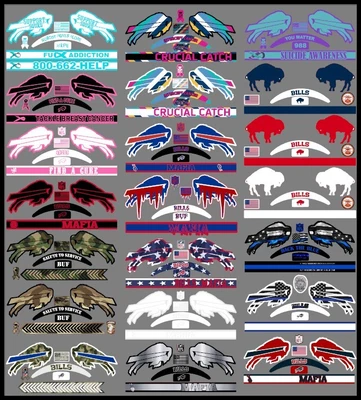 GRUMPYS GRAPHICS FULL SIZE Buffalo Bills Helmet Alternate Decals - 21 designs to choose from