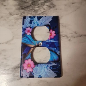 Flower Floral Outlet Covers single one hole screw, Pink Blue White 2.75" x 4.5" - Picture 1 of 2