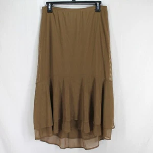 Falda midi Jill para mujer XSP marrón forrada red de nailon cintura elástica dobladillo alto bajo - Imagen 1 de 7