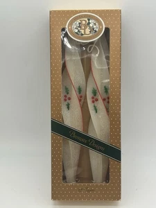 BD Beeswax Designs 12" Taper Candles HOLLY Red Stripe Vintage Original Box - Picture 1 of 5