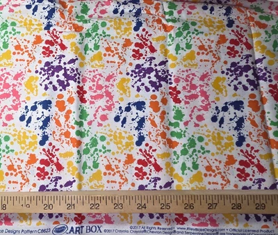 Crayon Art Cotton Solid Fabric White Rainbow Colors by the Yard NEW - Image 1 of 2