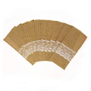 12PCS Burlap Lace Knifes Forks Napkin Silverware Bags Utensil Cutlery Holders... - Picture 1 of 7