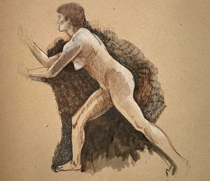 Pintura mixta de Ron Yrabedra posando mujer desnuda años 90 - Imagen 1 de 2