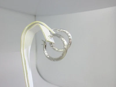 14k White Gold Hoops Earrings Pierced Hinged Solid Gold Textured E133 - Image 1 of 4