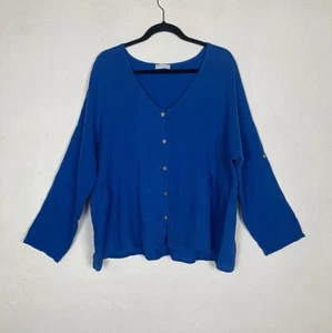 Made in Italy Lagenlook Blue Cotton Cheesecloth Tunic Blouse 50” CH One Size - Picture 1 of 8