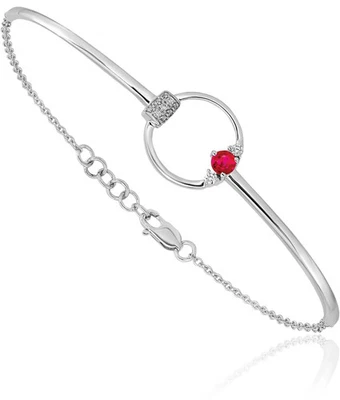 14K Solid White Gold Diamond Ruby Round Tennis Bracelet - Image 1 of 4