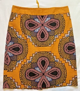 Anthropologie Maeve Skirt Women's Size 12 Orange Lined Tribal Print - Picture 1 of 17