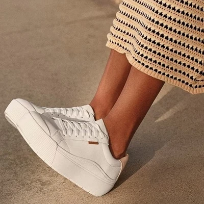 Dr. Scholl's Women's 8.5M White Faux Leather Time Off Max Lace Up Sneaker LB4-14 - Image 1 of 4