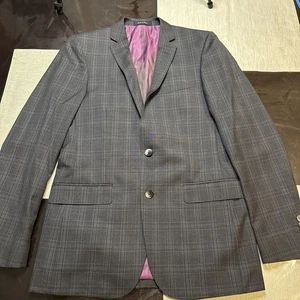 Traje Tiglio Luxe Para Hombre 38R Calce Ajustado Gris Borgoña Ventana - Imagen 1 de 11