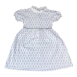 Girl's White Floral Ruffle Sleeve/Collared Pleated Dress Size 6-7 A87 - Picture 1 of 3