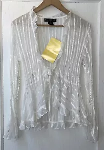 NWT QVC Dialogue White Crinkle Sheer Fairy Feminine Tie Front Top Sz M - Picture 1 of 10