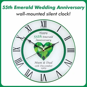 Unique Personalised 55th Emerald Wedding Anniversary Clock - 30cm Wall Mountable - Picture 1 of 8