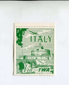 Cartel sello vintage de etiqueta de equipaje de aerolínea TWA a través de ITALIA verde - Imagen 1 de 2