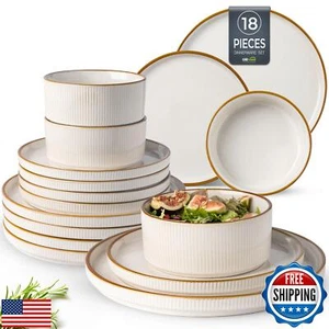 GBHOME Stoneware Dinnerware Sets for 6,Round Reactive Glaze Ceramic Plates an - Picture 1 of 5