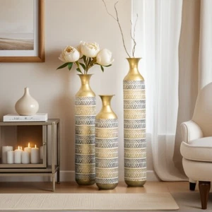 3-Piece High Floor Vase Set, 24/28.7/33.5 Inch, Metal Glazed, Vintage Home Decor - Picture 1 of 9