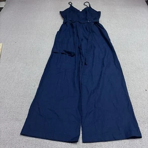 Monteau Jumpsuit Blue Sleeveless Belted Women’s Pockets Size Large NWT - Picture 1 of 11