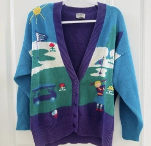 80er Colorblock Strick Cardigan Koret Gr. Large Vintage Golf Kidcore Retro - Bild 1 von 6