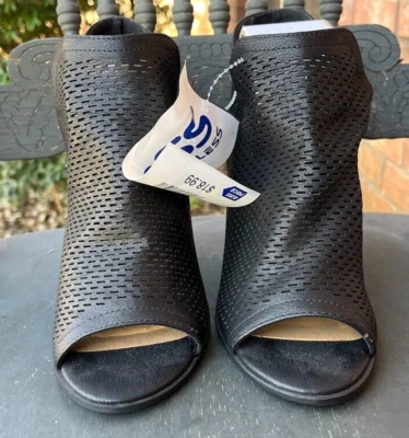 NEW! SODA BLACK PEEP TOE CHUNKY HEEL ZIP UP SHOES ~ Size 7 ~ ROSS TAGS - Image 1 of 4