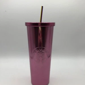 Starbucks Stainless Steel Berry Pink Large 24 oz Tumbler Cold Cup w Straw - Picture 1 of 3