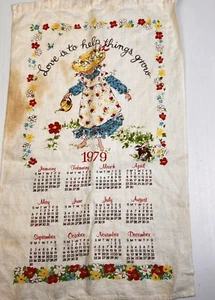 1979 Calendar Tea Towel Vintage Kitchen Linen Tea Towel Little Girl Fabric Flaw - Bild 1 von 6
