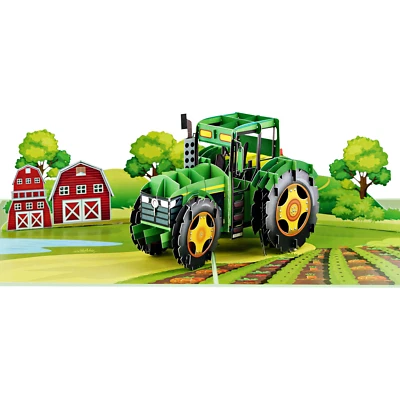 Зеленый трактор 3D всплывающая карта ферма сарай для фермеров, любителей тракторов, сельского хозяйства - Изображение 1 из 4