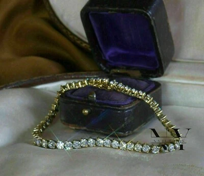 Brazalete de tenis para boda de 7 pulgadas de oro amarillo sólido de 10 k corte redondo de 5 quilates para mujer Foto 1 de 4