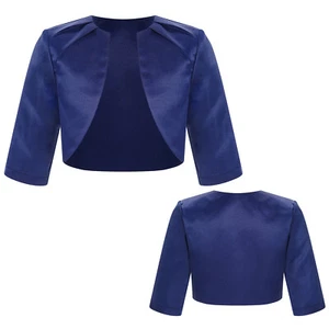 Kids Girl Satin Bridesmaid Short Shrug Cropped Cardigan Flower Girl Dress Bolero - Picture 1 of 40