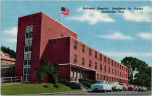 Cartolina anni 40 OH Bethesda Ospedale Residenza per Infermieri Zanesville Old Cars - Foto 1 di 2