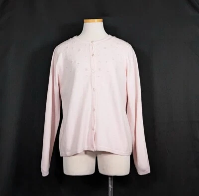 Vintage 90s Twinset Cardigan Sweater Short Sleeve Top Pink Beaded Misses Size S - Image 1 of 4