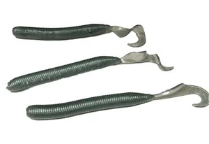 9 Pc 4.5 Inch curly tail Worm Color= Blue Grass Best Quality Soft Plastic - Picture 1 of 2