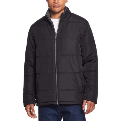 Chaqueta acolchada con cuello forrada de lana vintage resistente a la intemperie para hombre, negra, talla L Foto 1 de 4