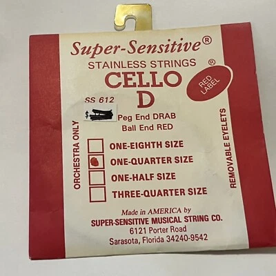 Red Label Super Sensitive Cello D Single String 1/4 SS 612 - Image 1 of 3