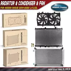 Radiator & AC Condenser & Dual Cooling Fan Kit for Nissan Rogue 2014-2020 2.5L - Picture 1 of 9