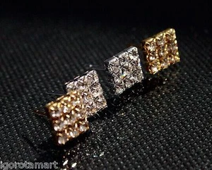 MENS DIAMOND CUT BLING EARRINGS HIP HOP SQUARE EAR STUDS EARINGS - Picture 1 of 22