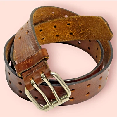 Винтажный женский кожаный ремень Dickies хиппи с двойным отверстием 70-е 9813 размер 38/95 США - Изображение 1 из 4