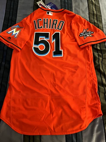 2017 Ichiro Suzuki Miami Marlins Authentic Majestic Flex Base Orange Jersey 48 Cover