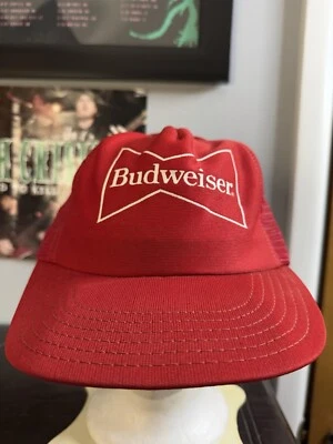 De colección Budweiser Hecho en EE. UU. Sombrero de Camionero Rojo Malla De Colección Años 80 Logo Original SnapBack Foto 1 de 4