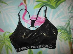 NIKE PRO BLACK WITH GOLD SHINY DESIGN PADDED STRAPPY BACK SPORTS BRA SZ M - Picture 1 of 8