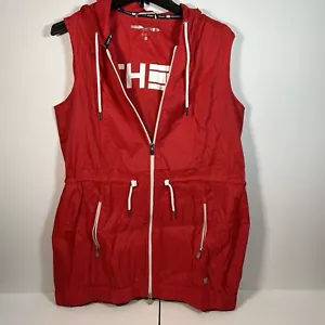 Tommy Hilfiger Packable Sport Long Vest Sleeveless Jacket Windbreaker Large Red - Picture 1 of 5