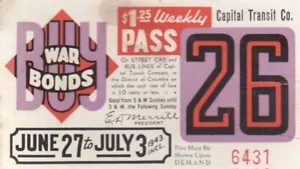 Capital Transit Company Straßenwagenpass - 1943 - 27. Juni bis 3. Juli-----248 - Bild 1 von 1