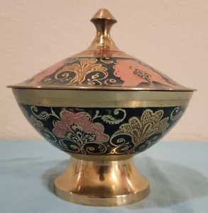 VTG • MCM • Copper and Enamel Painted Powder Pot • Acre, Israel • Crusader City - Picture 1 of 6